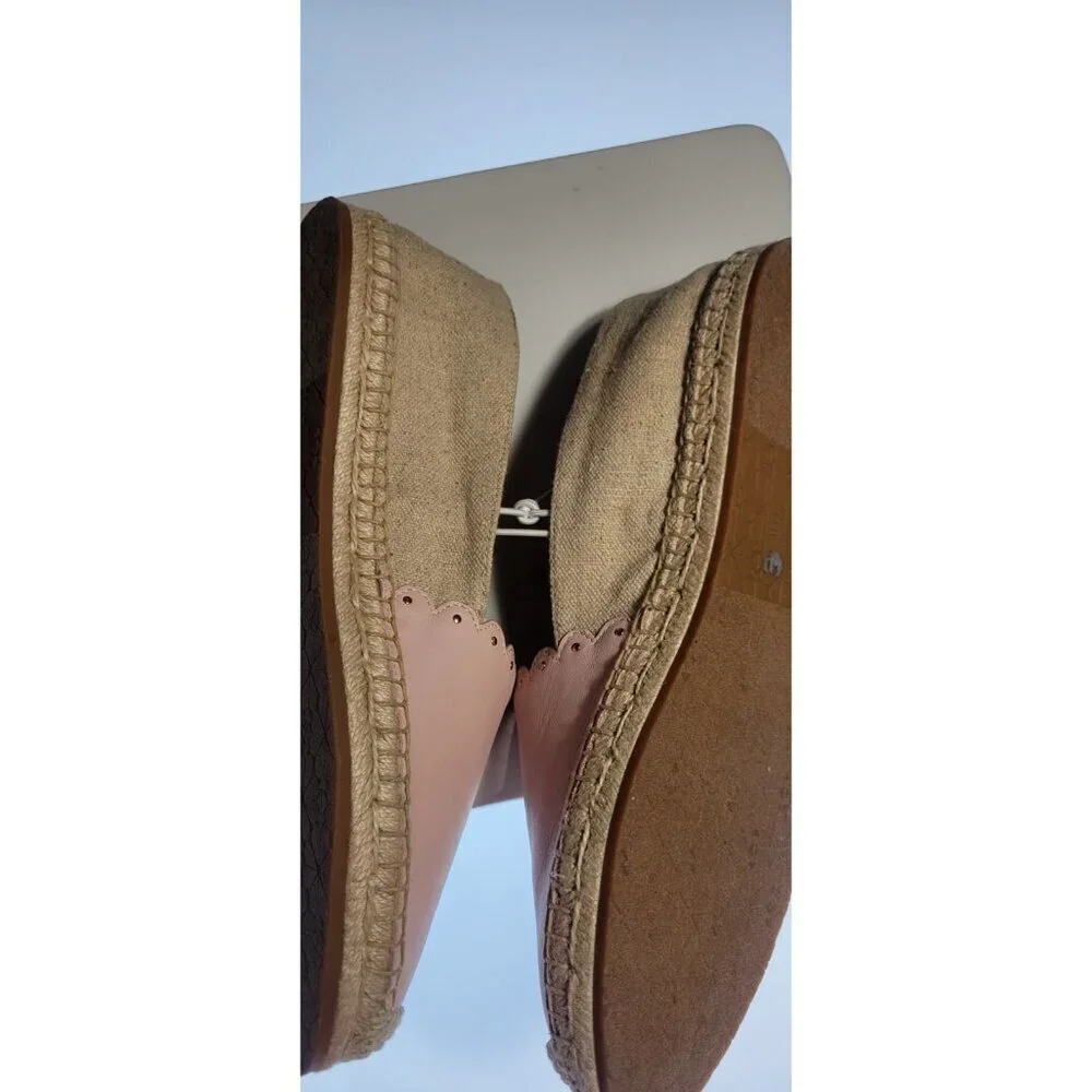 Kate Spade NY Slip On Leather Espadrille Shoes Pink- Light Cream Size 11 B